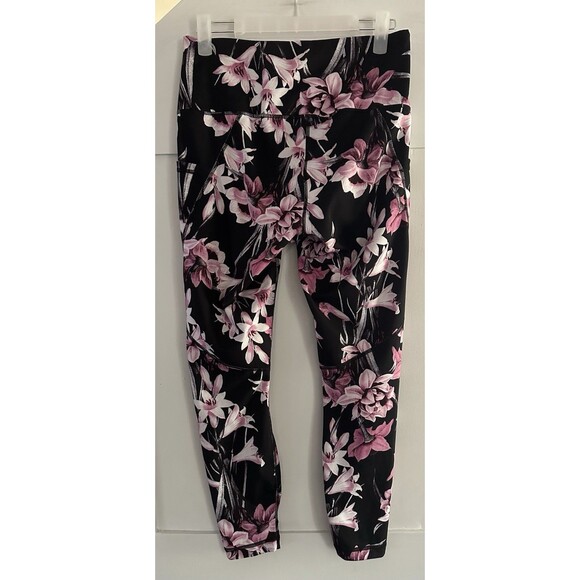 Yogalicious Activewear Leggings High Waist Side Pockets Black Floral Size M - Picture 2 of 6